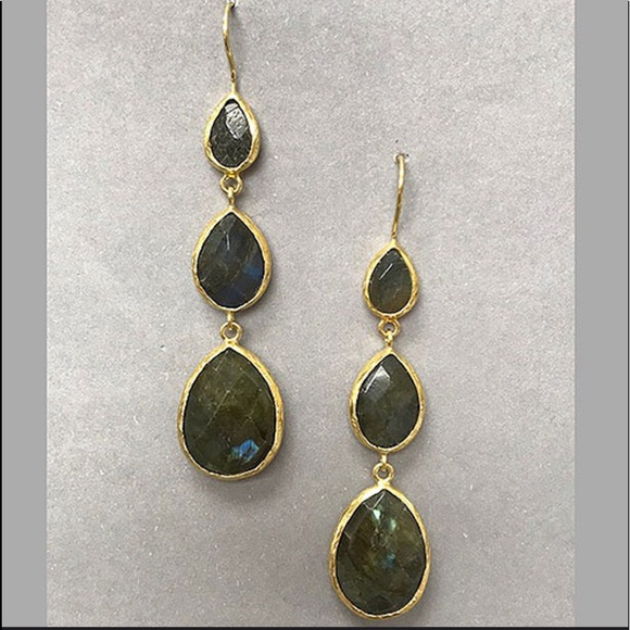 Genuine Labradorite Faceted Pear-Cut Trio In 18KGold Vermeil-Boutique - Picture 1 of 4